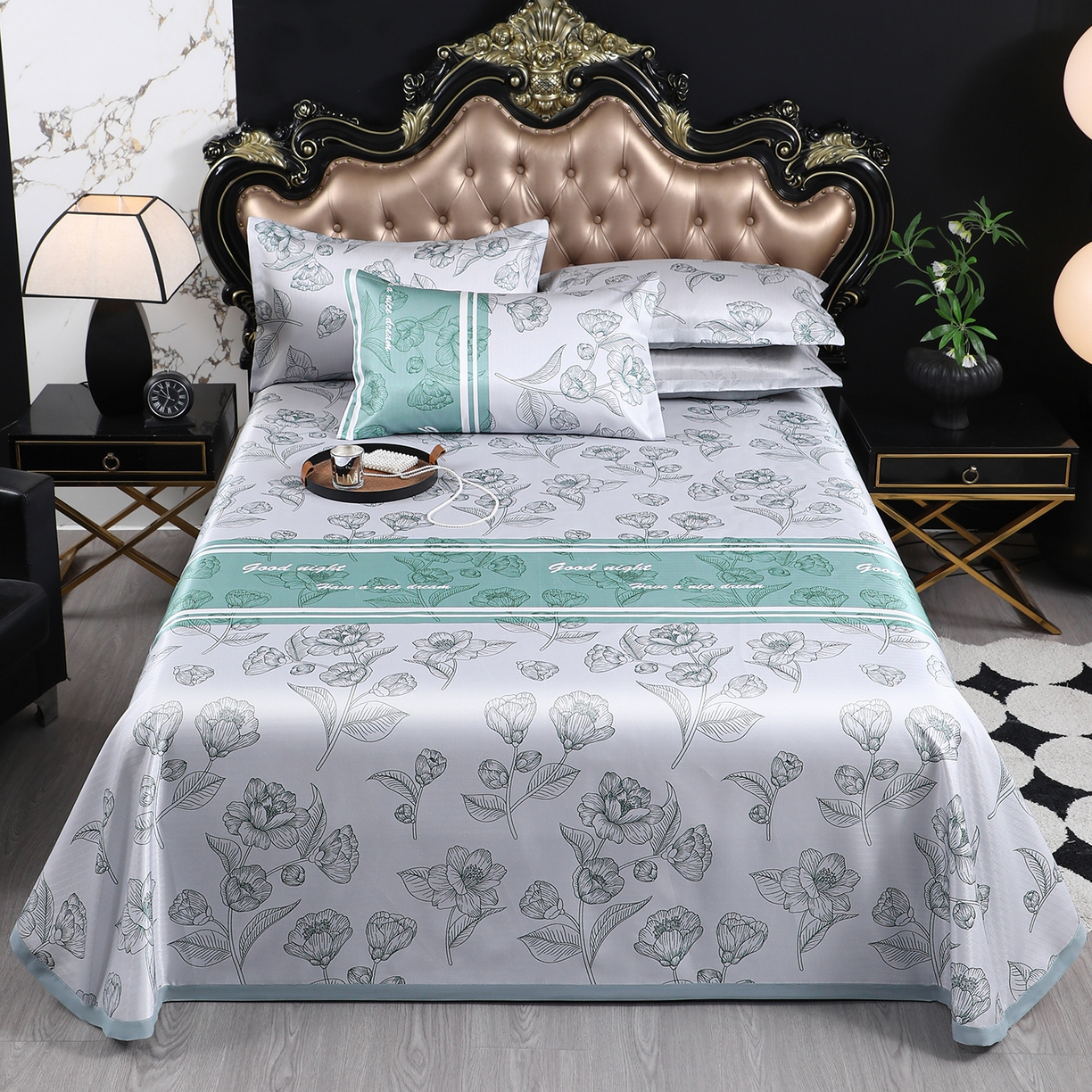 悦织湾家纺 2026新款印花冰丝席三件套斜纹加厚冰丝凉席套件可机洗可折叠夏凉席子 浪漫夜雨