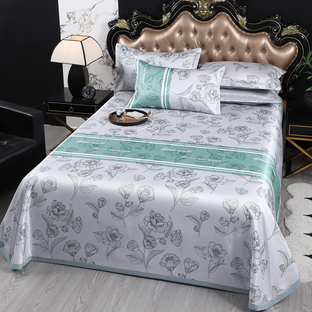 91家纺网 家纺一手货源 找家纺 悦织湾家纺 2026新款印花冰丝席三件套斜纹加厚冰丝凉席套件可机洗可折叠夏凉席子 浪漫夜雨