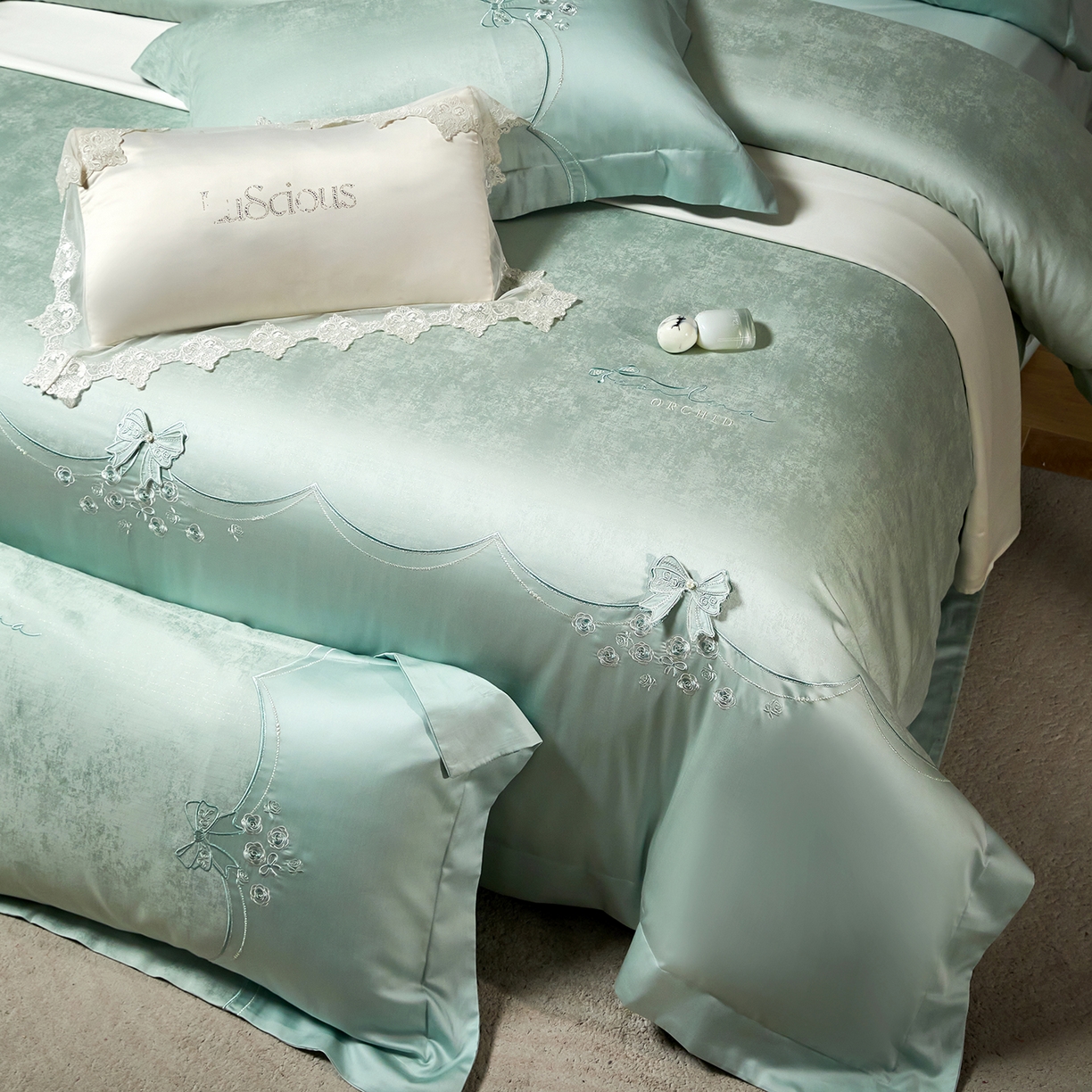 91家纺网 家纺一手货源 找家纺 蒂爵 2026新款天丝棉提花四件套 柔光兰