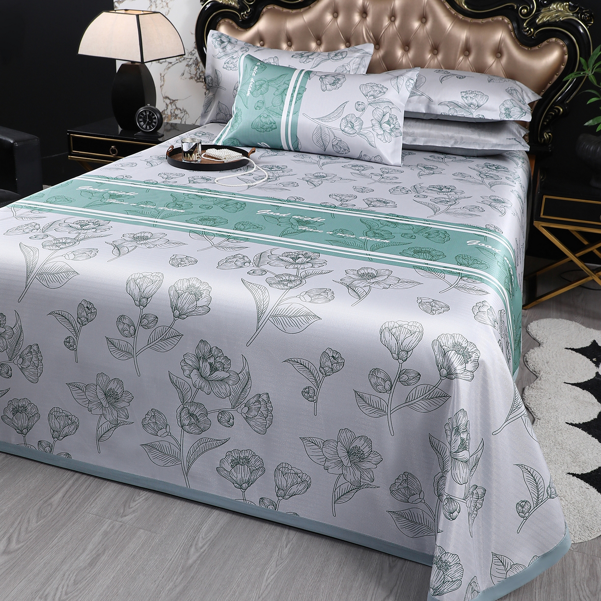 91家纺网 家纺一手货源 找家纺 悦织湾家纺 2026新款印花冰丝席三件套斜纹加厚冰丝凉席套件可机洗可折叠夏凉席子 浪漫夜雨