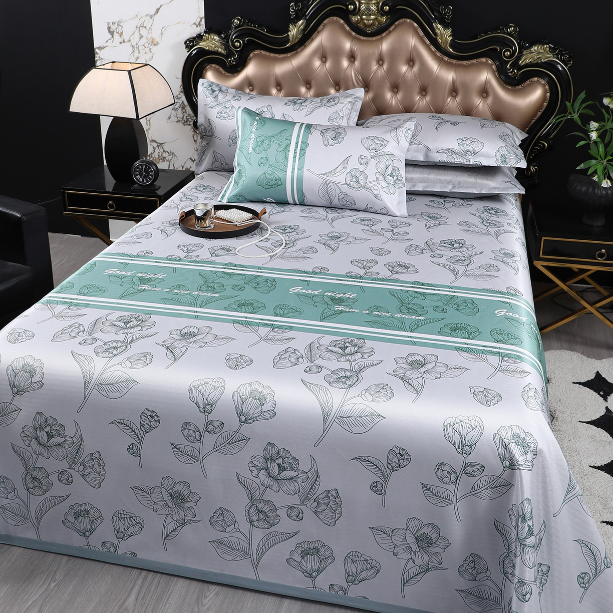 91家纺网 家纺一手货源 找家纺 悦织湾家纺 2026新款印花冰丝席三件套斜纹加厚冰丝凉席套件可机洗可折叠夏凉席子 浪漫夜雨