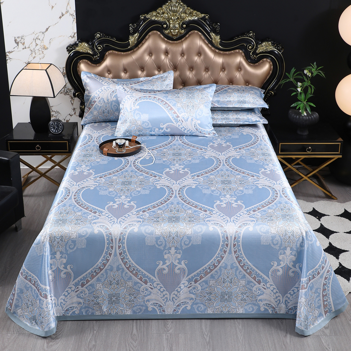 悦织湾家纺 2026新款印花冰丝席三件套斜纹加厚冰丝凉席套件可机洗可折叠夏凉席子 欧式典雅