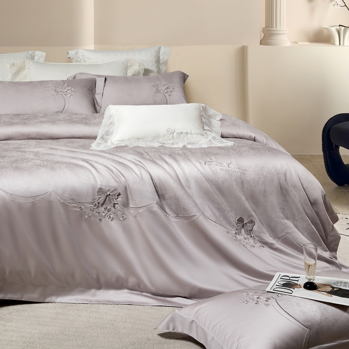 91家纺网 家纺一手货源 找家纺 蒂爵 2026新款天丝棉提花四件套 时尚灰