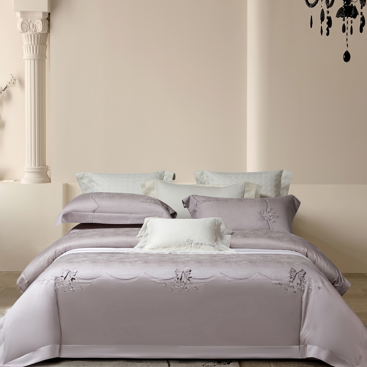 91家纺网 家纺一手货源 找家纺 蒂爵 2026新款天丝棉提花四件套 时尚灰