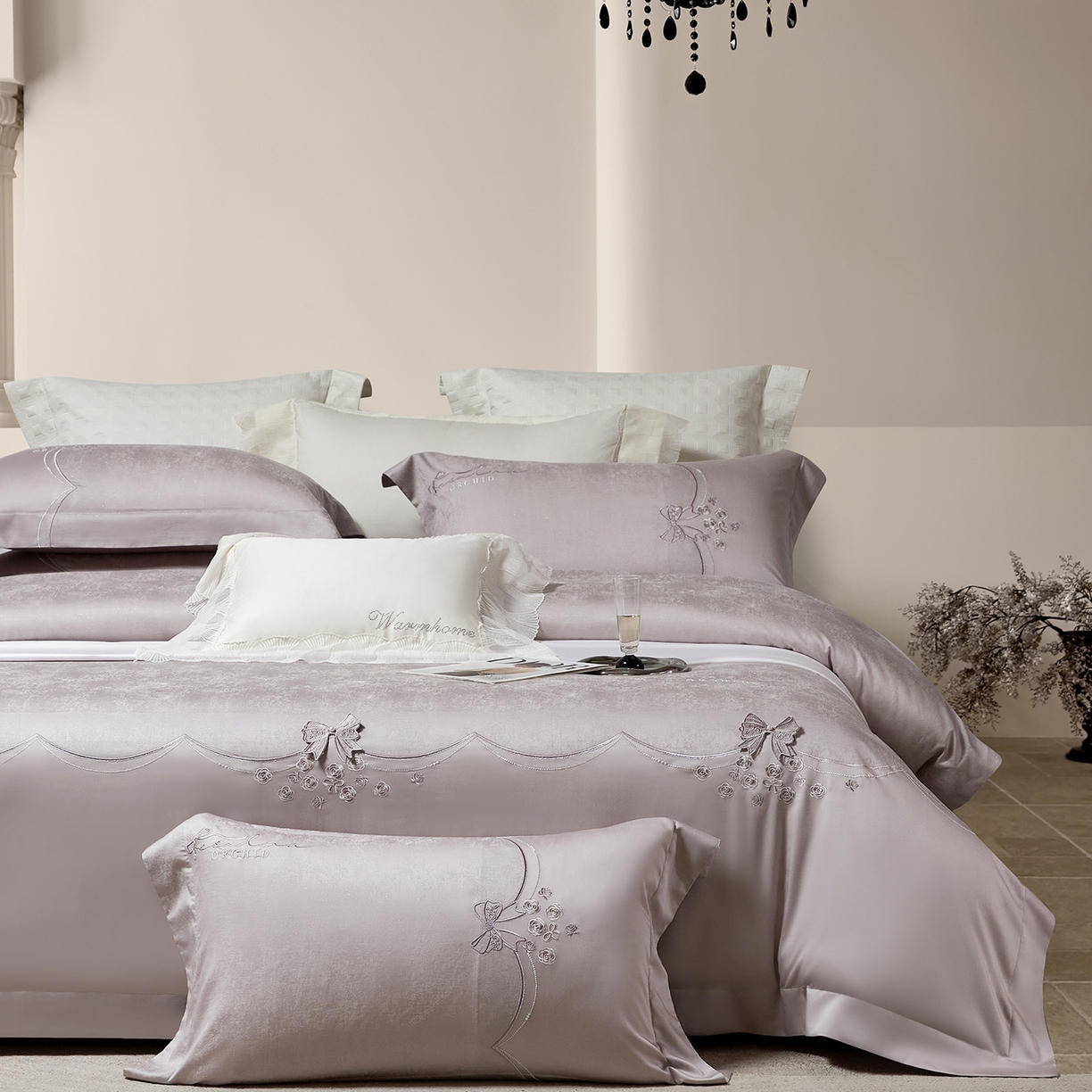 91家纺网 家纺一手货源 找家纺 蒂爵 2026新款天丝棉提花四件套 时尚灰