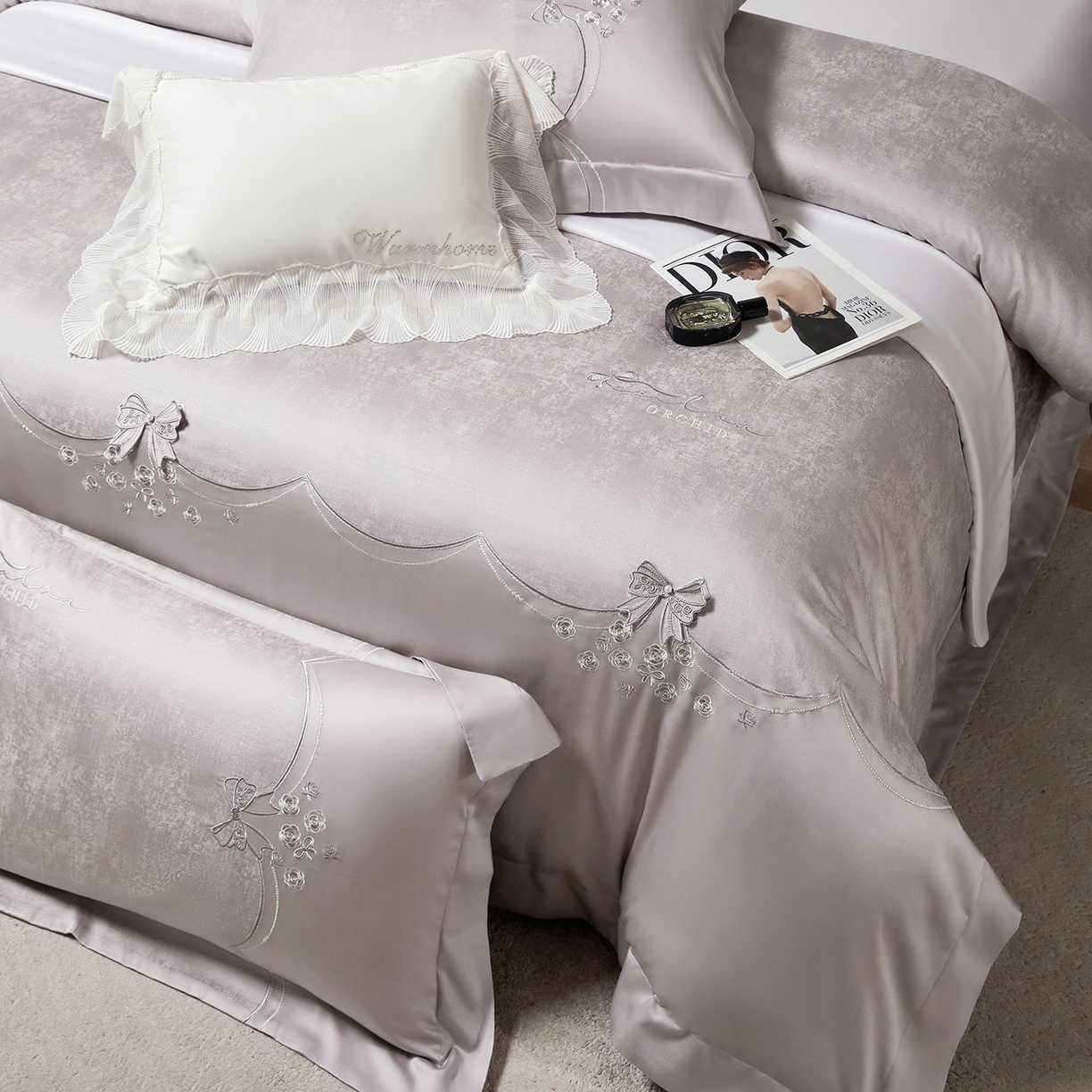 91家纺网 家纺一手货源 找家纺 蒂爵 2026新款天丝棉提花四件套 时尚灰