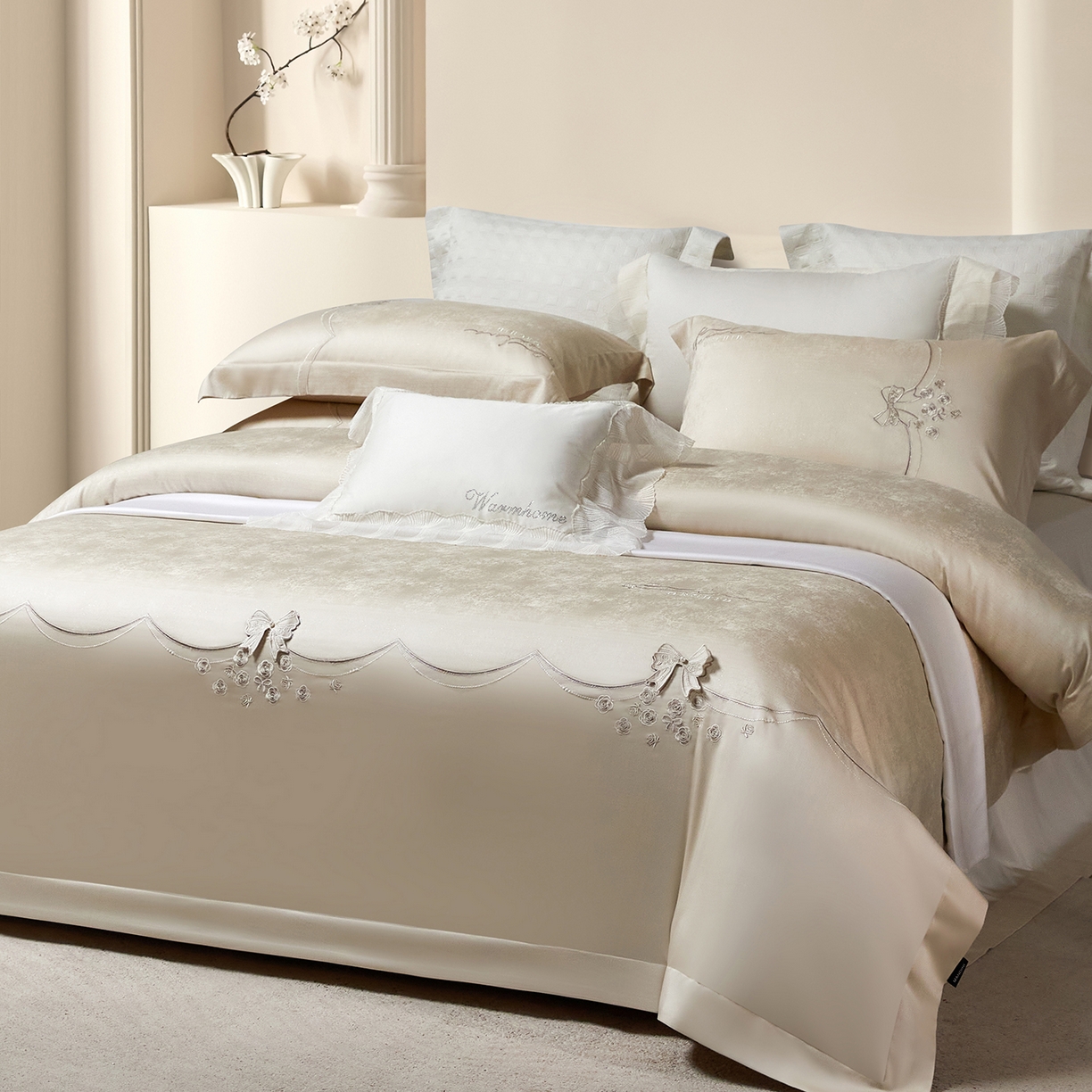 91家纺网 家纺一手货源 找家纺 （总）蒂爵 2026新款天丝棉提花四件套 赛琳娜系列