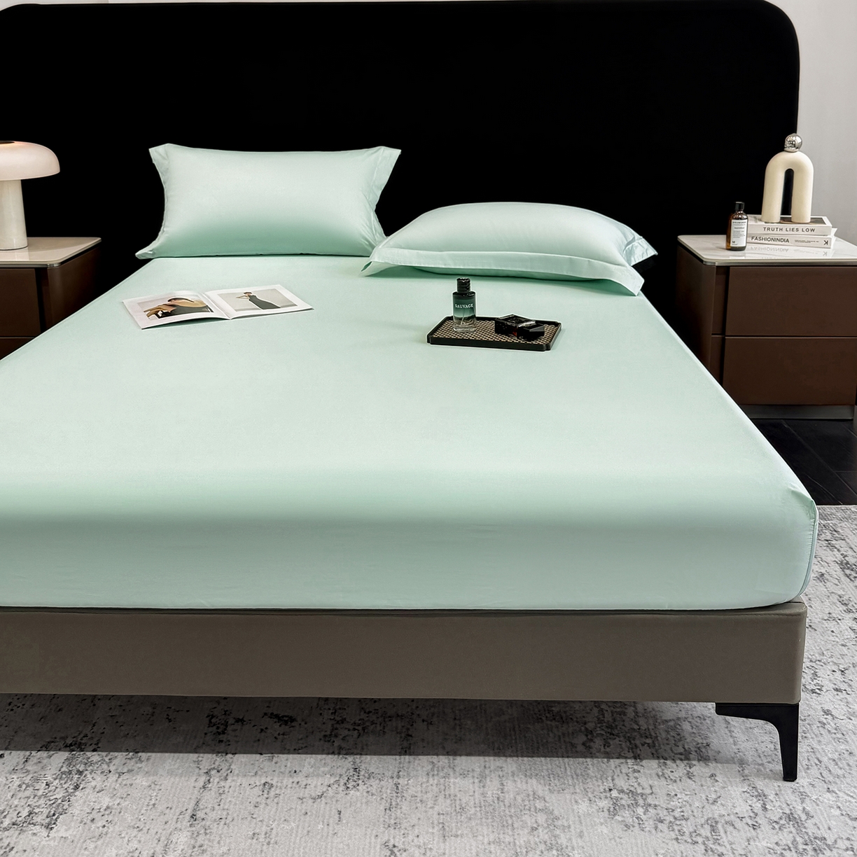 91家纺网 家纺一手货源 找家纺 莱势 2026新品100支全棉纯棉50x50s贡缎长绒棉纯色素色单品床单 床笠 枕套 绿野仙踪