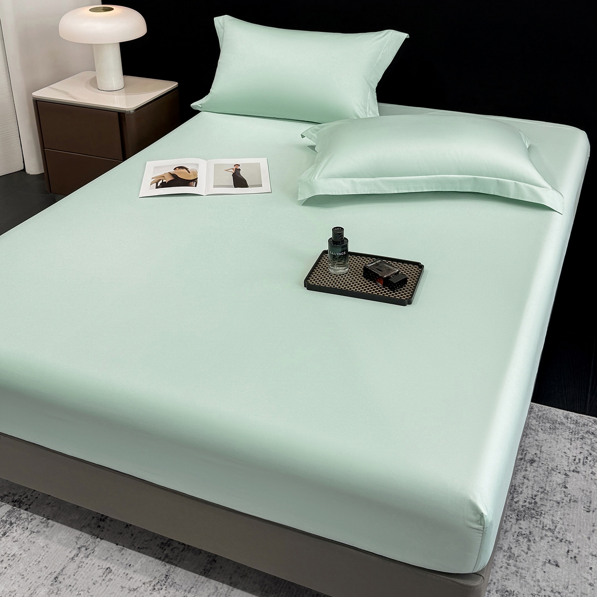 91家纺网 家纺一手货源 找家纺 莱势 2026新品100支全棉纯棉50x50s贡缎长绒棉纯色素色单品床单 床笠 枕套 绿野仙踪