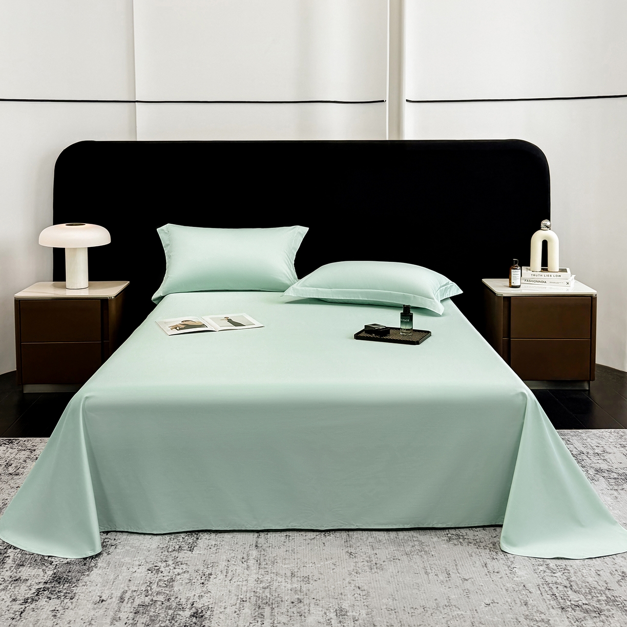 91家纺网 家纺一手货源 找家纺 莱势 2026新品100支全棉纯棉50x50s贡缎长绒棉纯色素色单品床单 床笠 枕套 绿野仙踪