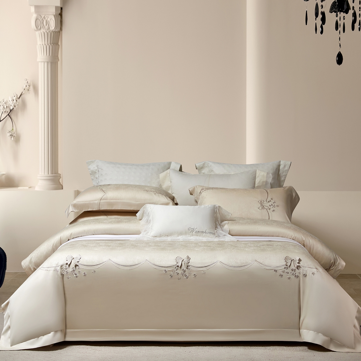 91家纺网 家纺一手货源 找家纺 蒂爵 2026新款天丝棉提花四件套 香槟金