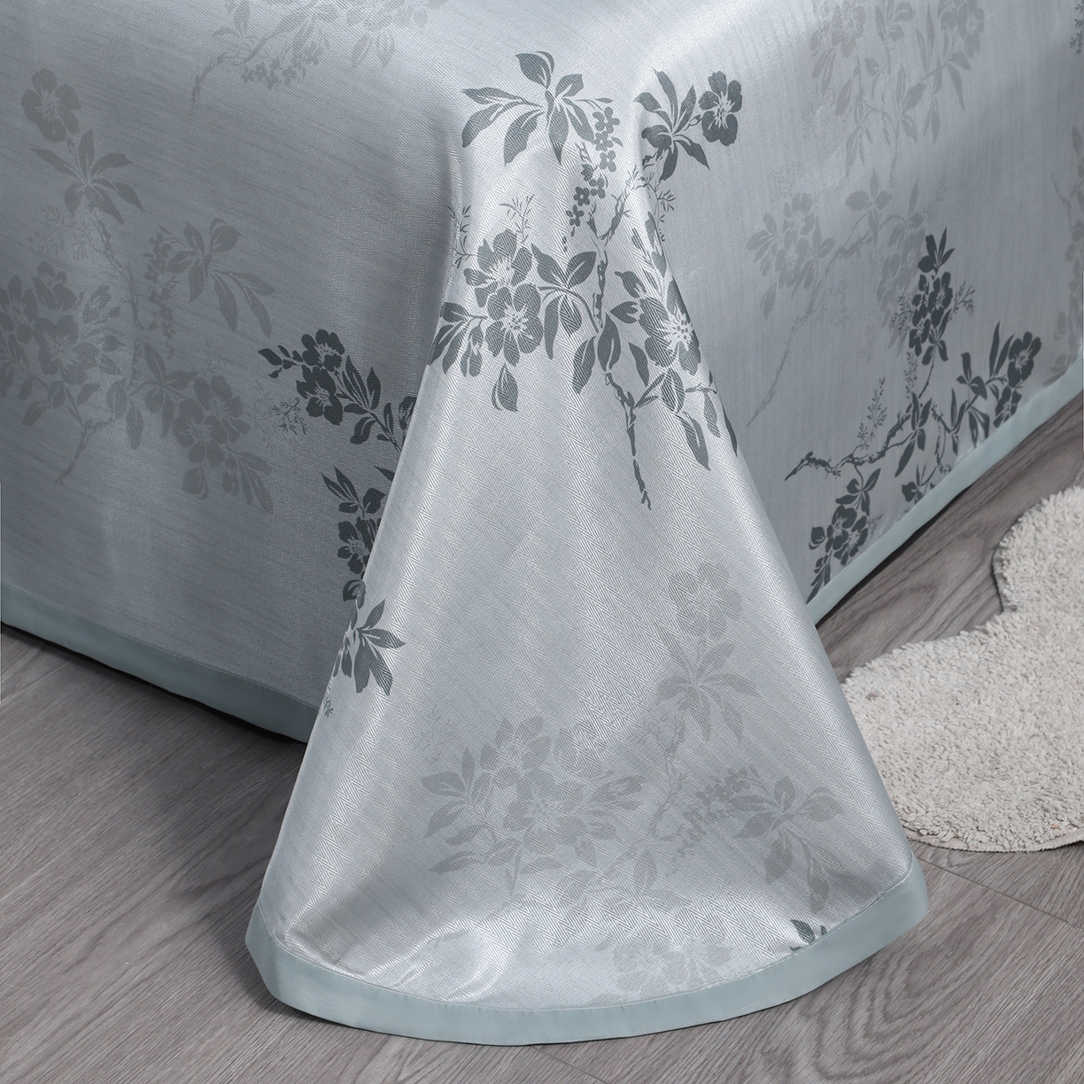 91家纺网 家纺一手货源 找家纺 悦织湾家纺 2026新款印花冰丝席三件套斜纹加厚冰丝凉席套件可机洗可折叠夏凉席子 山茶花