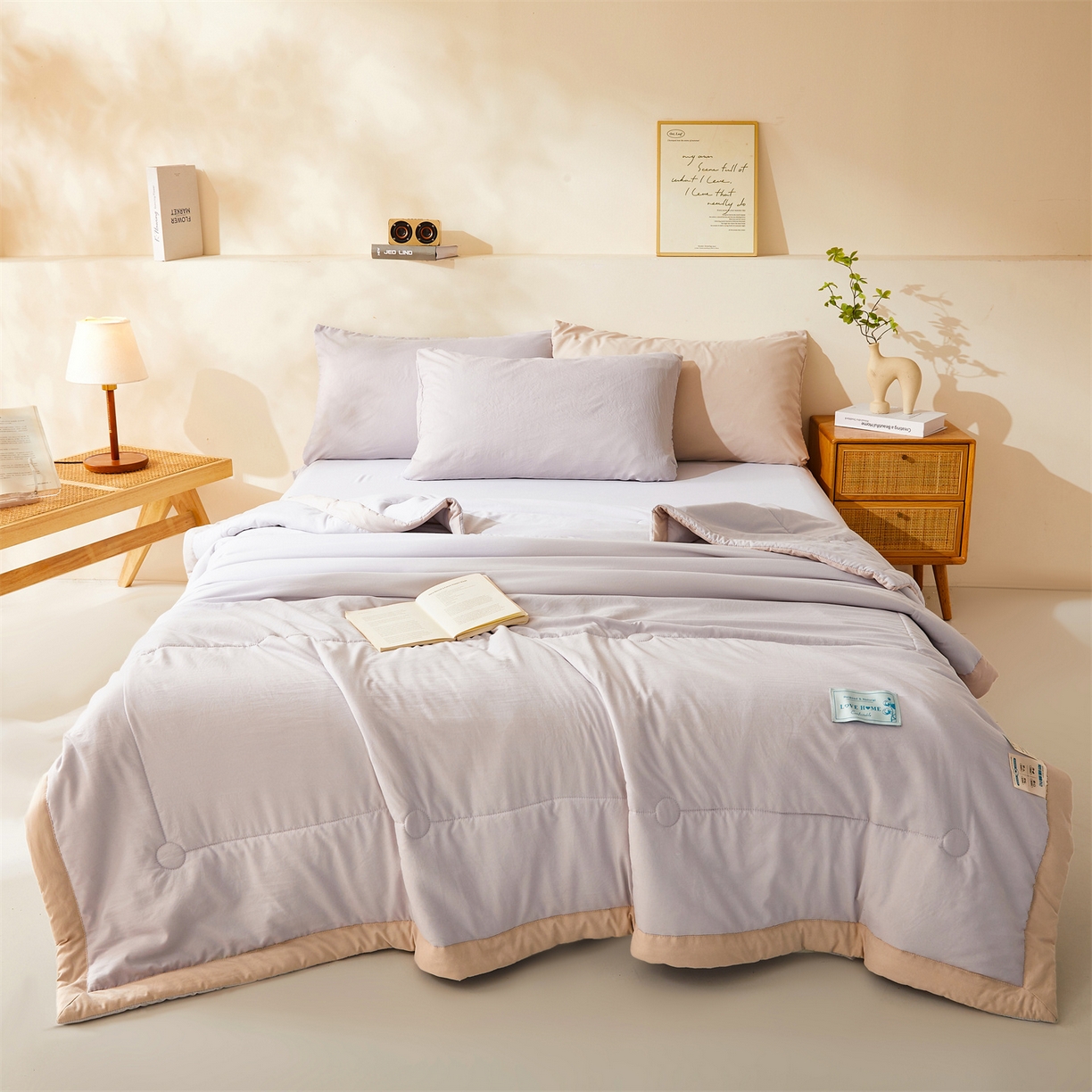 91家纺网 家纺一手货源 找家纺 罗布斯 2026新款简约纯色风水洗棉双拼夏被新疆棉花被夏凉被空调被(买家秀加微） 月光灰