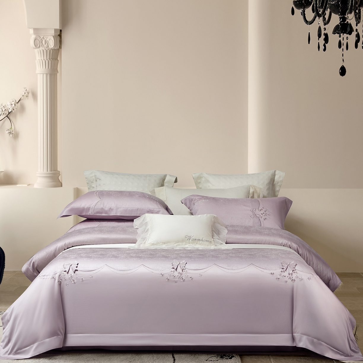 91家纺网 家纺一手货源 找家纺 蒂爵 2026新款天丝棉提花四件套 香芋紫