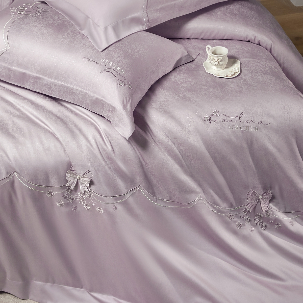 91家纺网 家纺一手货源 找家纺 蒂爵 2026新款天丝棉提花四件套 香芋紫