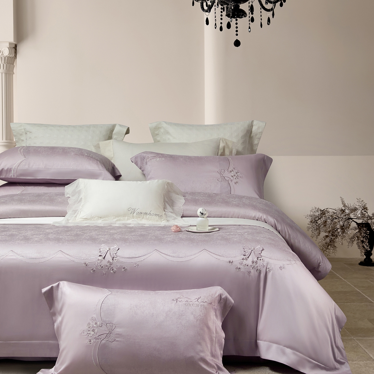 91家纺网 家纺一手货源 找家纺 蒂爵 2026新款天丝棉提花四件套 香芋紫