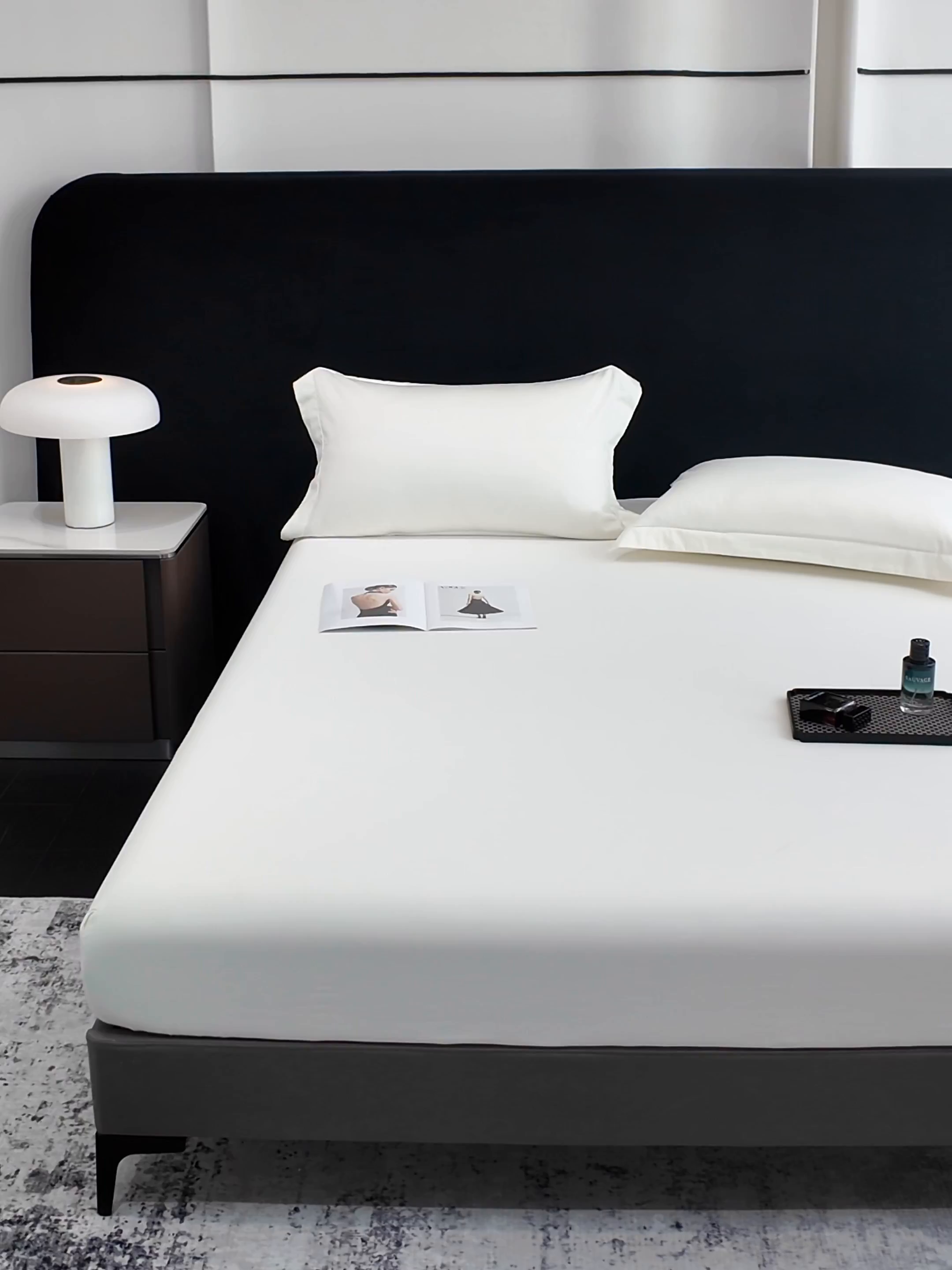 91家纺网 家纺一手货源 找家纺 莱势 2026新品100支全棉纯棉50x50s贡缎长绒棉纯色素色单品床单 床笠 枕套 奶昔白