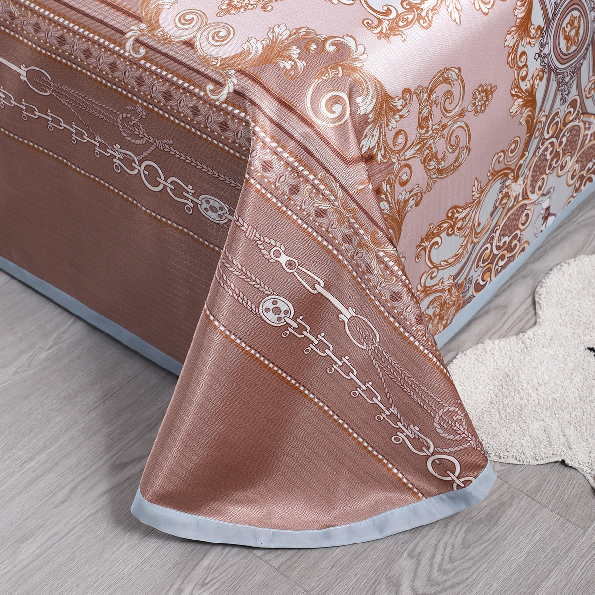 91家纺网 家纺一手货源 找家纺 悦织湾家纺 2026新款印花冰丝席三件套斜纹加厚冰丝凉席套件可机洗可折叠夏凉席子 西欧风情