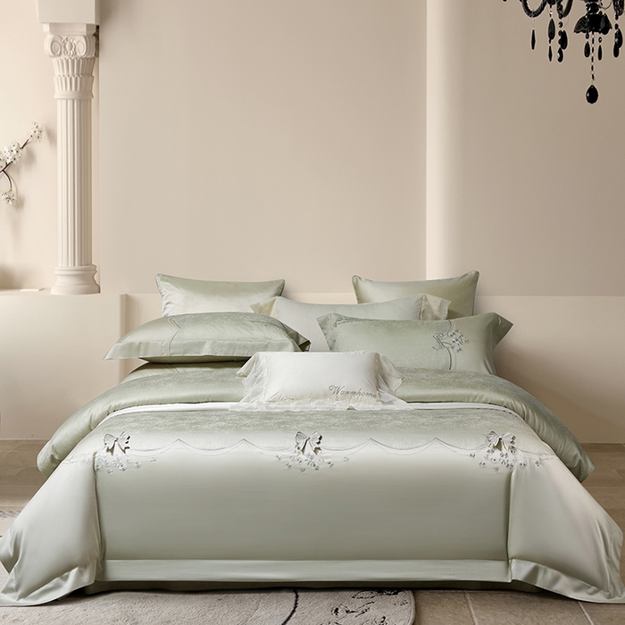 91家纺网 家纺一手货源 找家纺 蒂爵 2026新款天丝棉提花四件套 松石绿