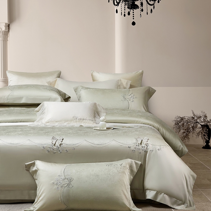 91家纺网 家纺一手货源 找家纺 蒂爵 2026新款天丝棉提花四件套 松石绿