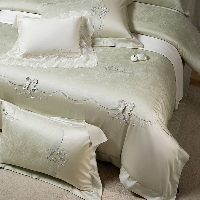 91家纺网 家纺一手货源 找家纺 蒂爵 2026新款天丝棉提花四件套 松石绿