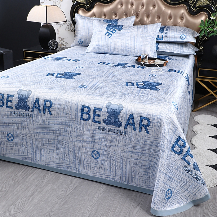 91家纺网 家纺一手货源 找家纺 悦织湾家纺 2026新款印花冰丝席三件套斜纹加厚冰丝凉席套件可机洗可折叠夏凉席子 浪漫小熊