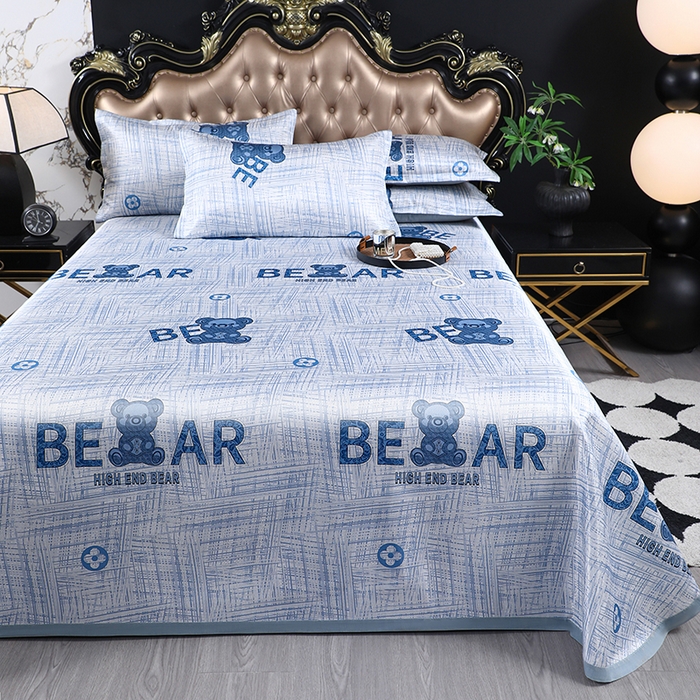 91家纺网 家纺一手货源 找家纺 悦织湾家纺 2026新款印花冰丝席三件套斜纹加厚冰丝凉席套件可机洗可折叠夏凉席子 浪漫小熊