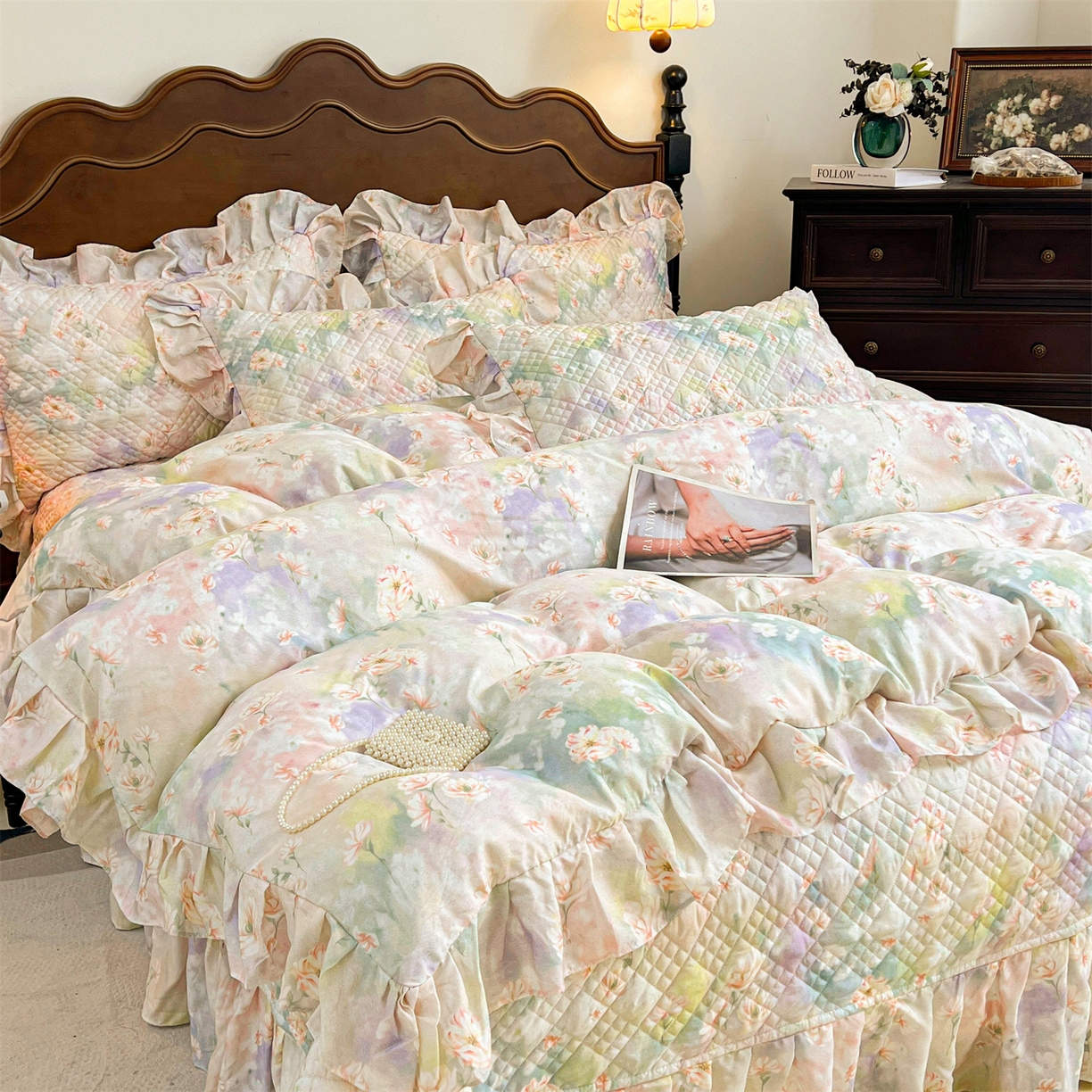 91家纺网 家纺一手货源 找家纺 宜凡 2026新款莱赛尔夹棉床盖四件套单被套 鸢尾幽梦