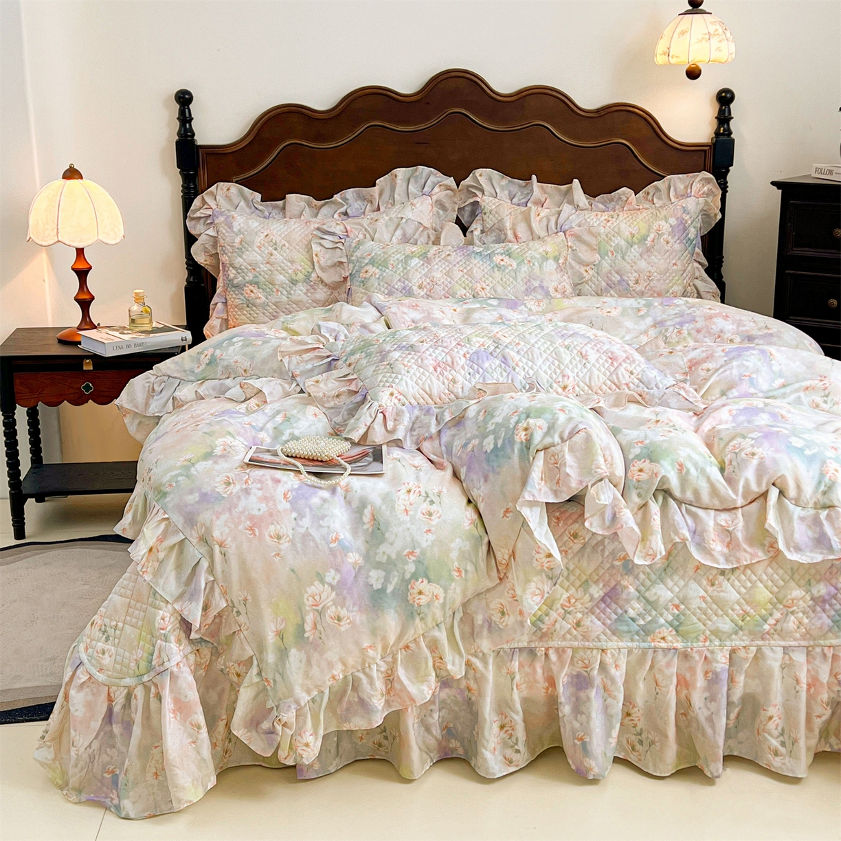 91家纺网 家纺一手货源 找家纺 宜凡 2026新款莱赛尔夹棉床盖四件套单被套 鸢尾幽梦