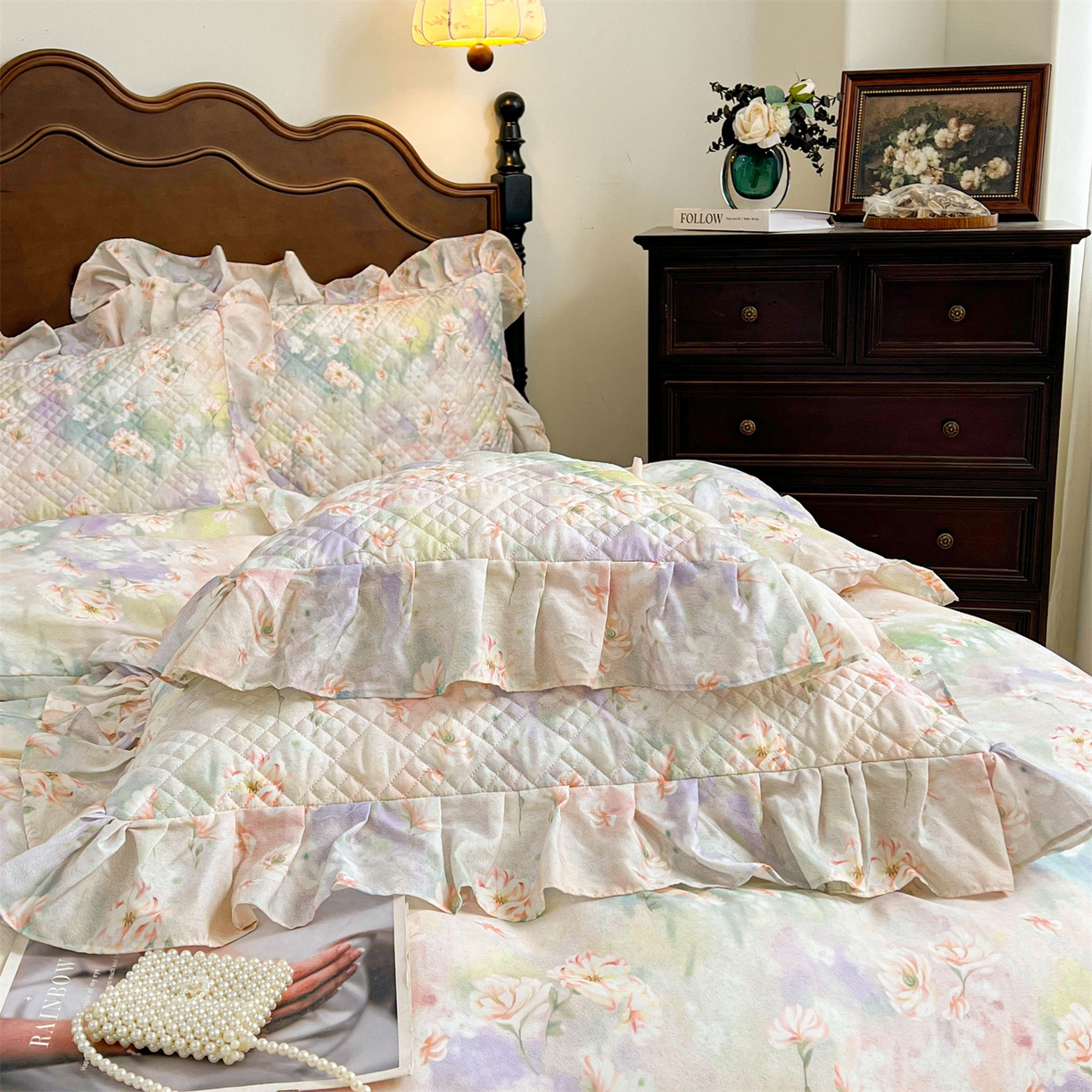 91家纺网 家纺一手货源 找家纺 宜凡 2026新款莱赛尔夹棉床盖四件套单被套 鸢尾幽梦