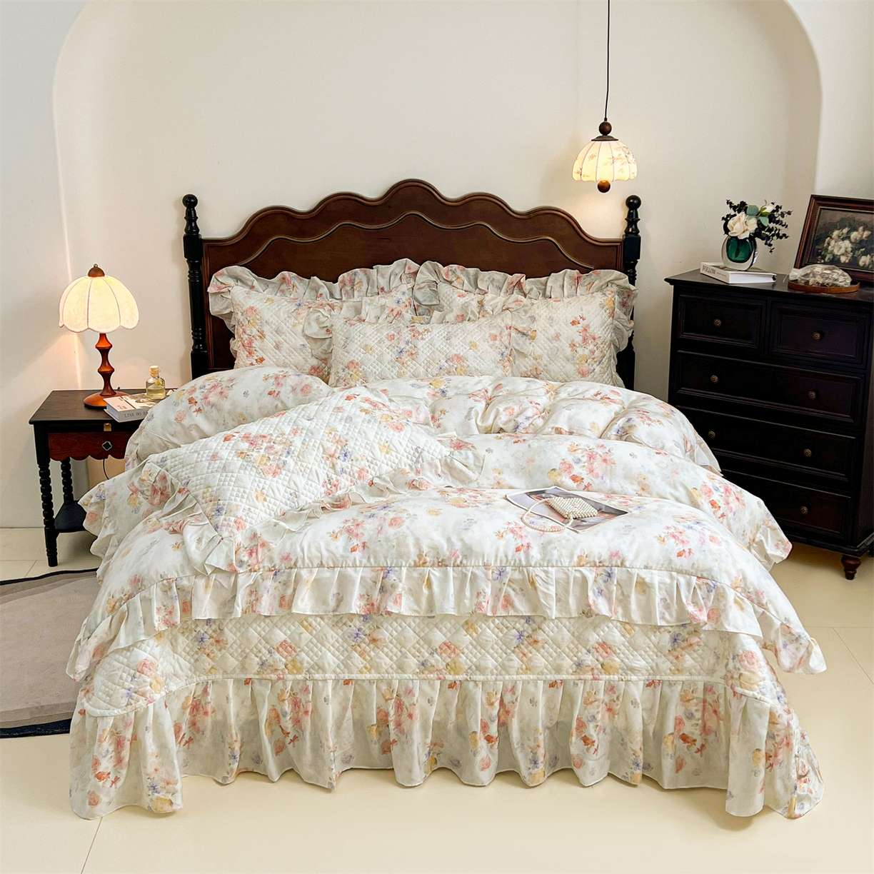 91家纺网 家纺一手货源 找家纺 宜凡 2026新款莱赛尔夹棉床盖四件套单被套 海棠听风