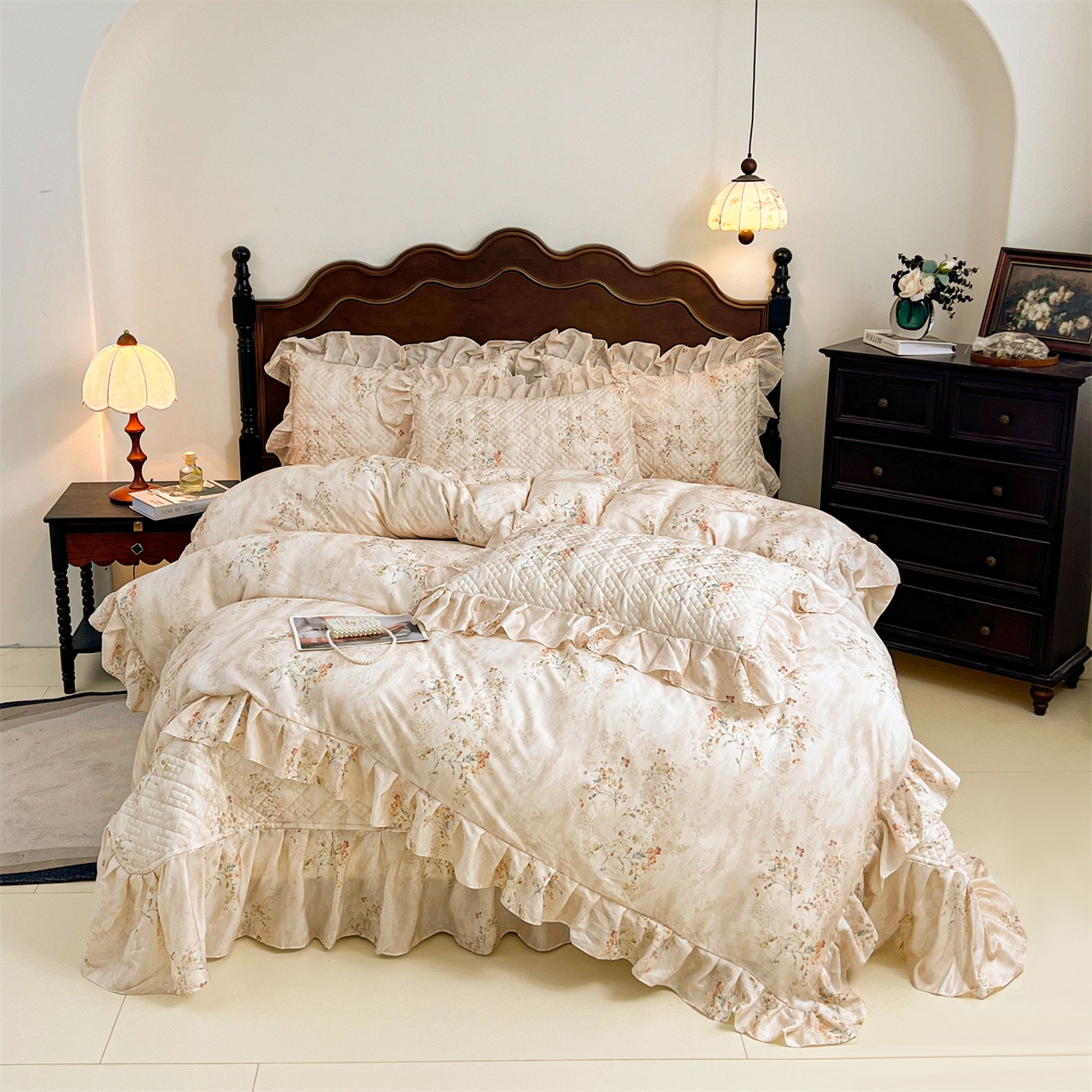 91家纺网 家纺一手货源 找家纺 宜凡 2026新款莱赛尔夹棉床盖四件套单被套 兰枝玉树