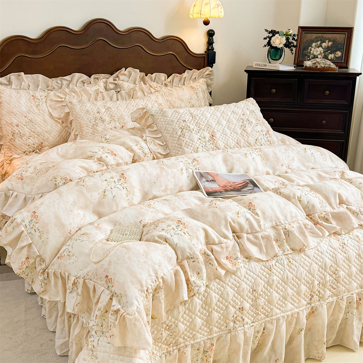 91家纺网 家纺一手货源 找家纺 宜凡 2026新款莱赛尔夹棉床盖四件套单被套 兰枝玉树