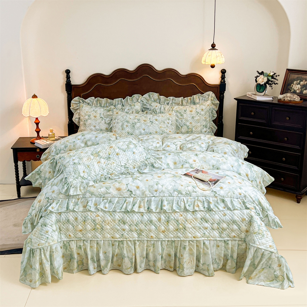 91家纺网 家纺一手货源 找家纺 宜凡 2026新款莱赛尔夹棉床盖四件套单被套 栀子花年