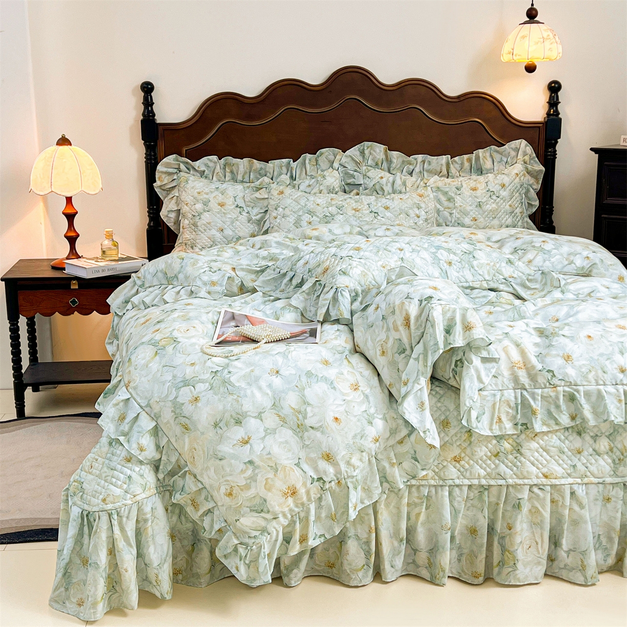 91家纺网 家纺一手货源 找家纺 宜凡 2026新款莱赛尔夹棉床盖四件套单被套 栀子花年