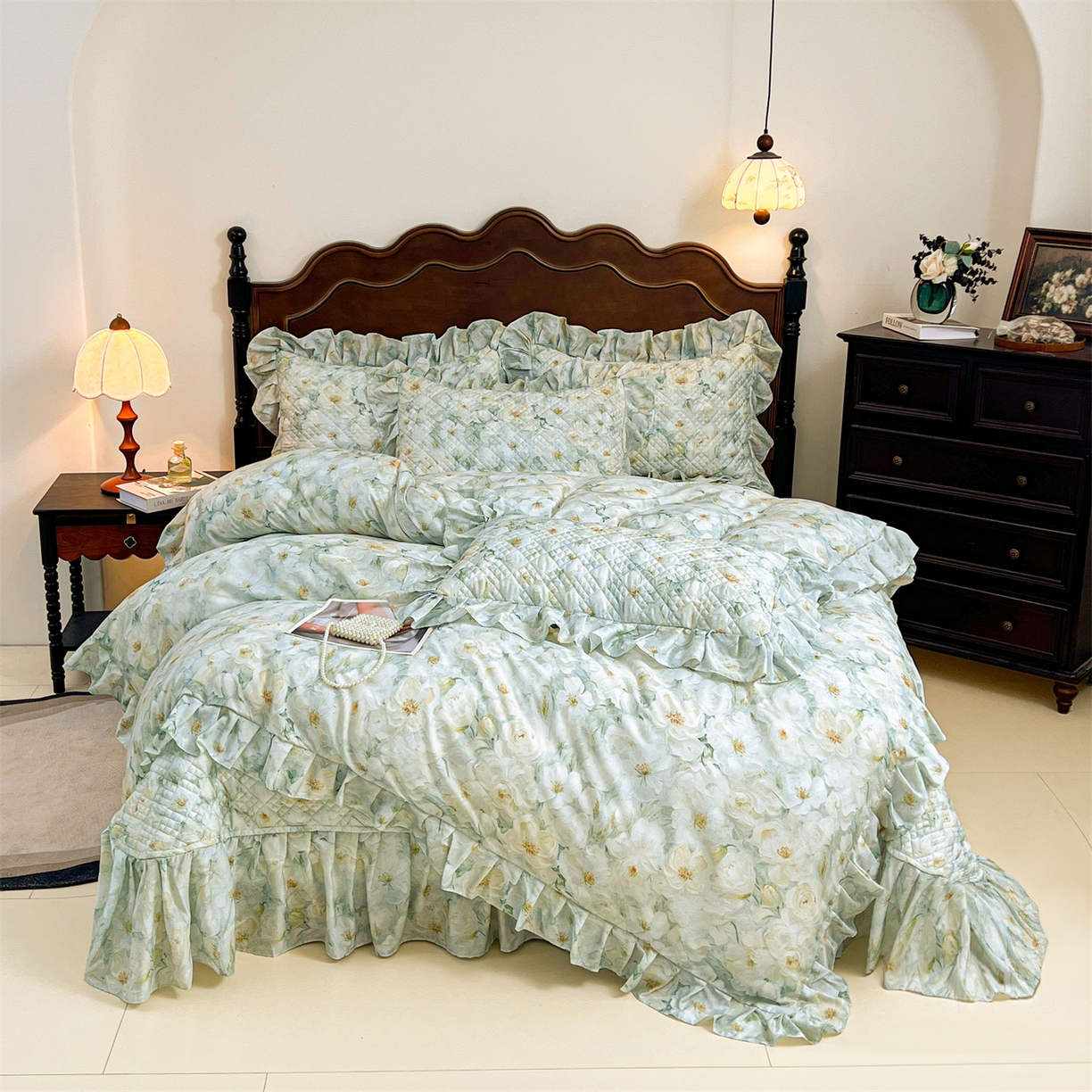 91家纺网 家纺一手货源 找家纺 宜凡 2026新款莱赛尔夹棉床盖四件套单被套 栀子花年