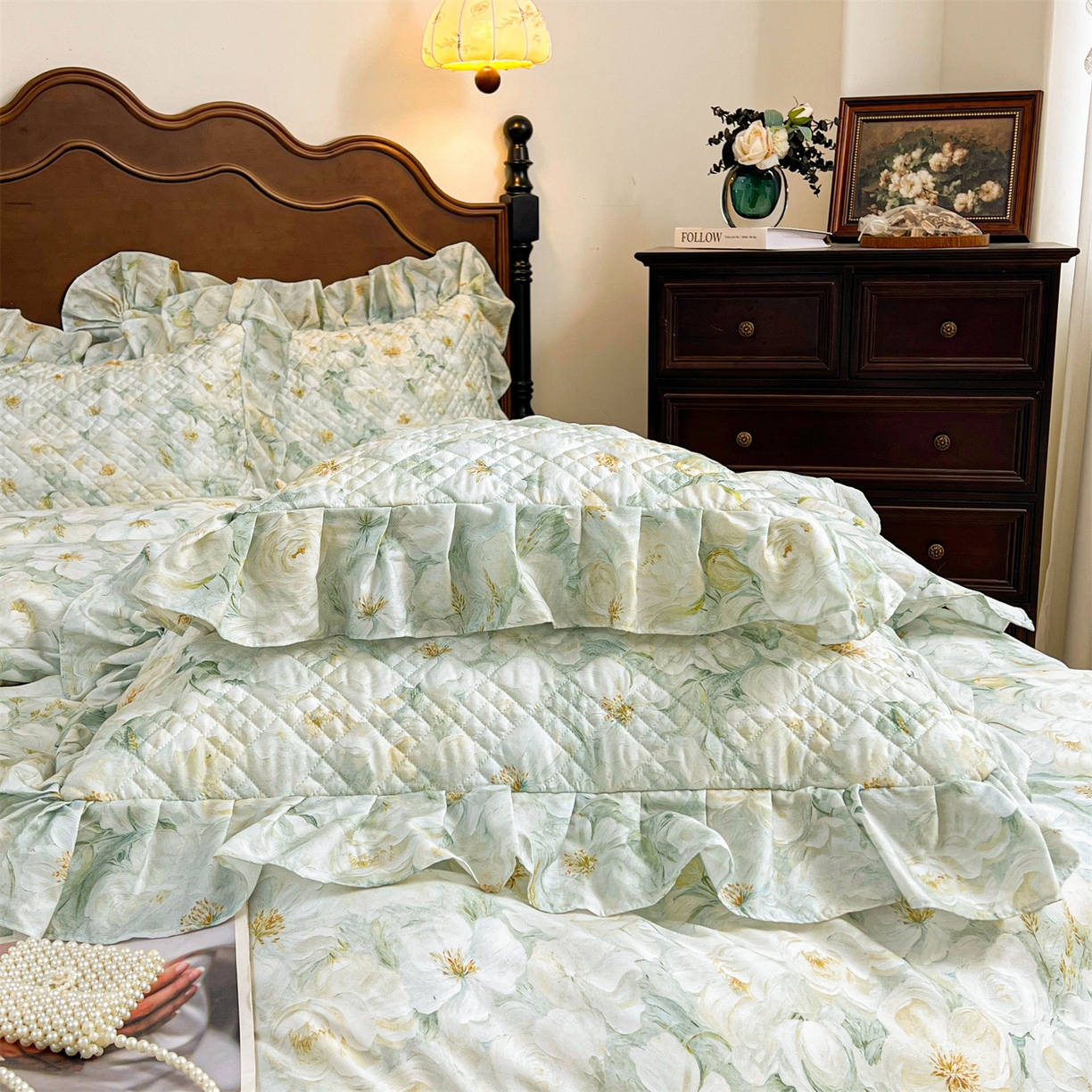 91家纺网 家纺一手货源 找家纺 宜凡 2026新款莱赛尔夹棉床盖四件套单被套 栀子花年