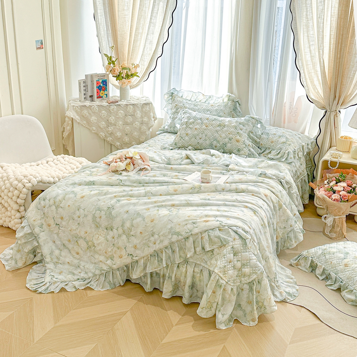 91家纺网 家纺一手货源 找家纺 （总）宜凡 2026新款莱赛尔数码印花夹棉床盖夏被四件套