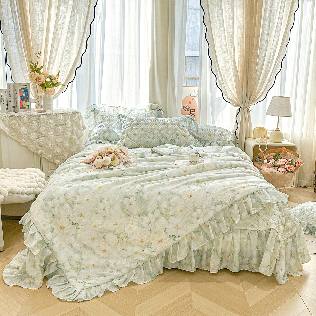 91家纺网 家纺一手货源 找家纺 （总）宜凡 2026新款莱赛尔数码印花夹棉床盖夏被四件套