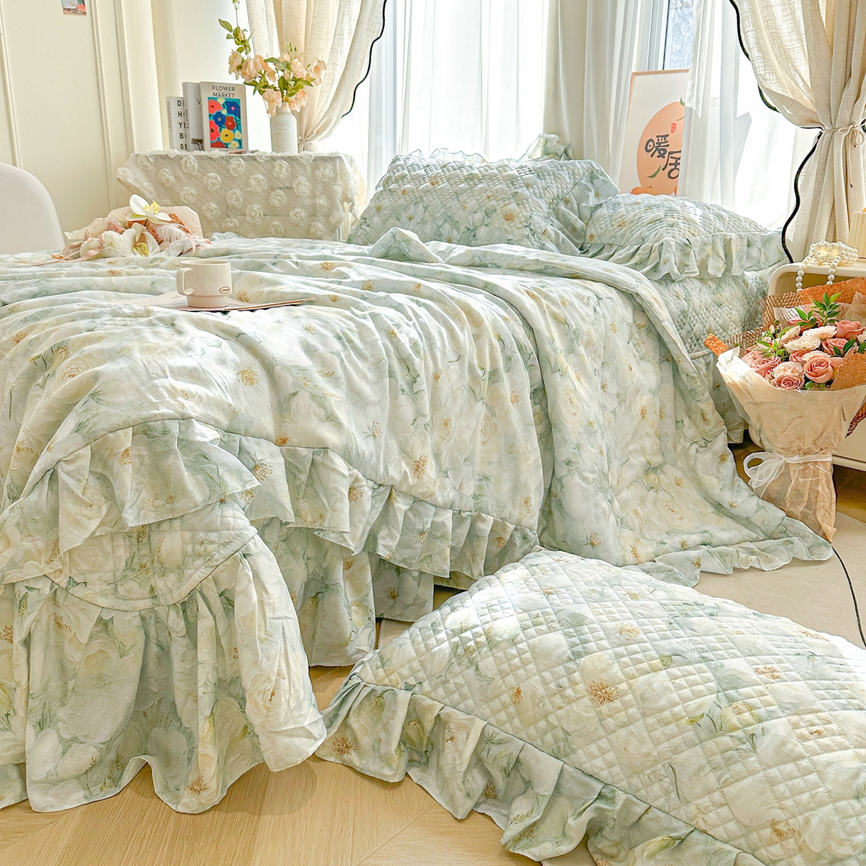 91家纺网 家纺一手货源 找家纺 （总）宜凡 2026新款莱赛尔数码印花夹棉床盖夏被四件套