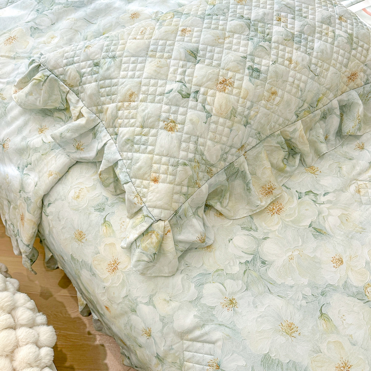 91家纺网 家纺一手货源 找家纺 （总）宜凡 2026新款莱赛尔数码印花夹棉床盖夏被四件套