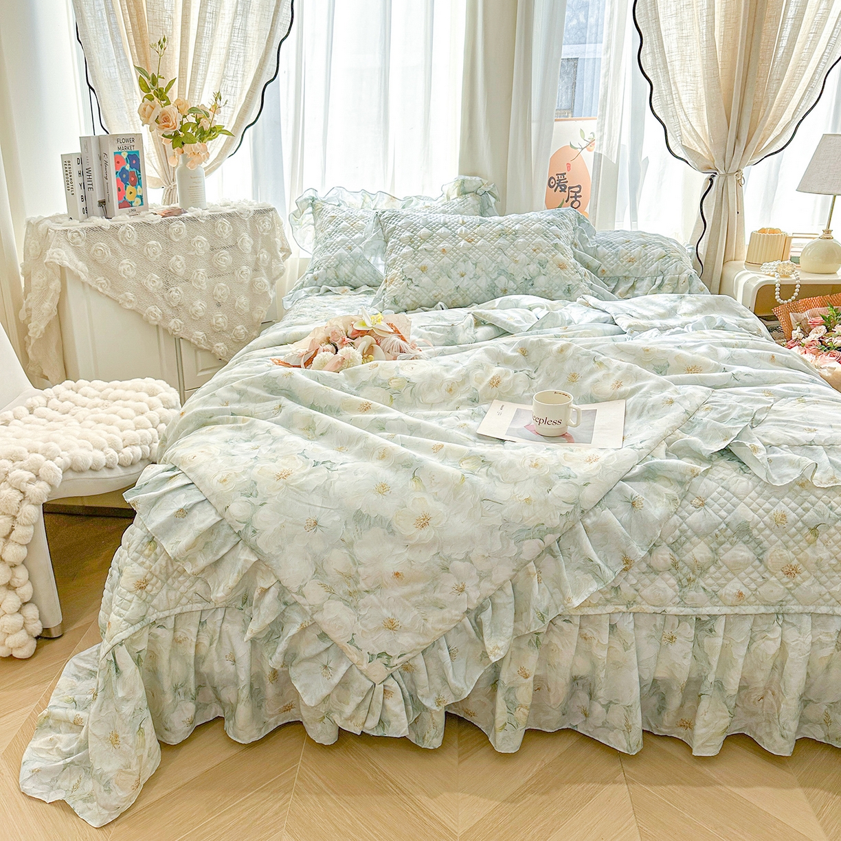 91家纺网 家纺一手货源 找家纺 （总）宜凡 2026新款莱赛尔数码印花夹棉床盖夏被四件套