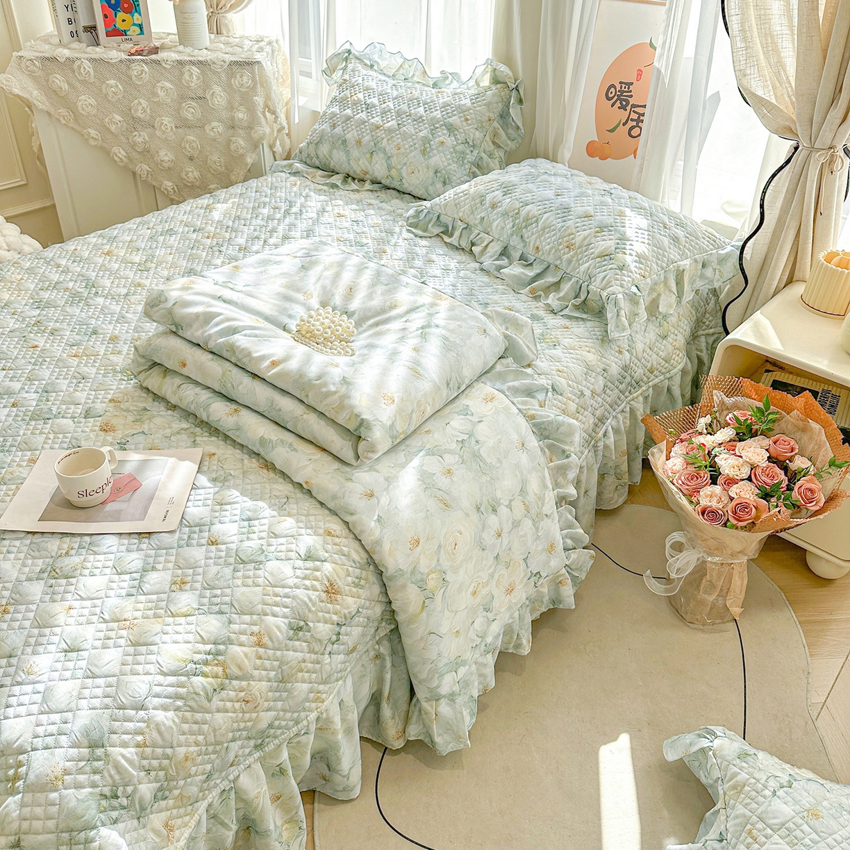 91家纺网 家纺一手货源 找家纺 （总）宜凡 2026新款莱赛尔数码印花夹棉床盖夏被四件套