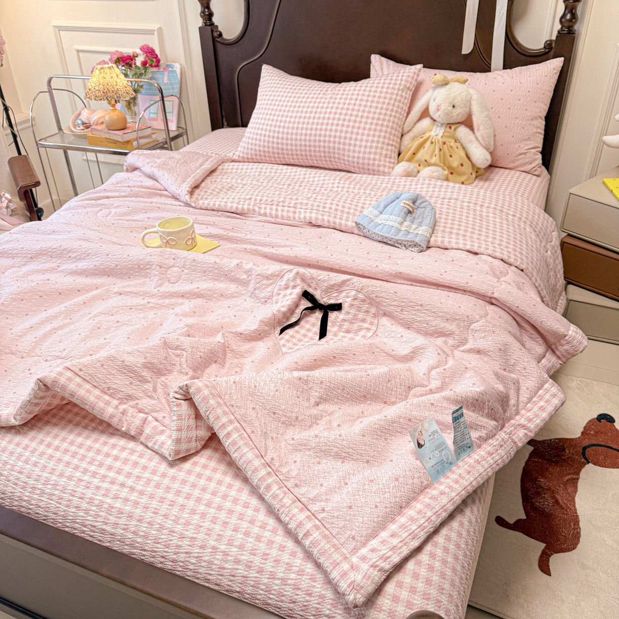 91家纺网 家纺一手货源 找家纺 子钦家纺 2026新款春夏新款提花泡芙棉贴布绣手包边单夏被夏被四件套-丘比特的爱恋 丘比特的爱恋-奶粉波点+粉波点