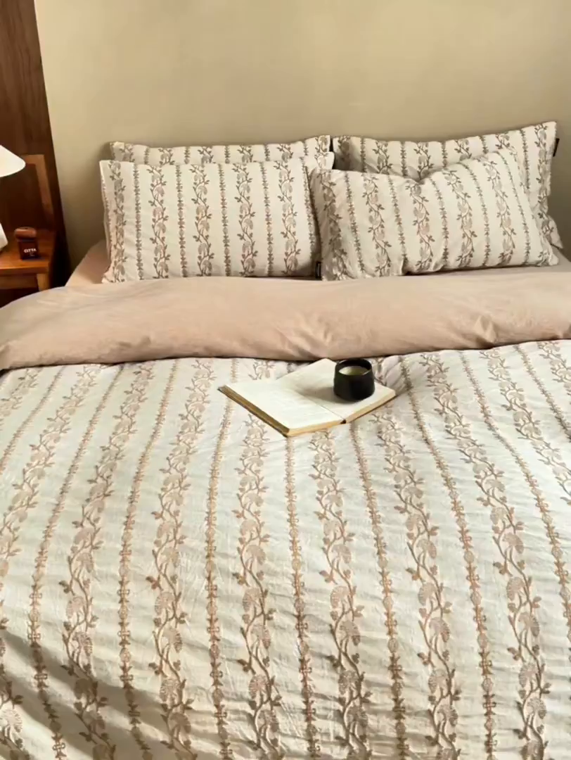 91家纺网 家纺一手货源 找家纺 （总）风向标家纺 2026新款厚织提花麻感水洗全棉四件套-风格一