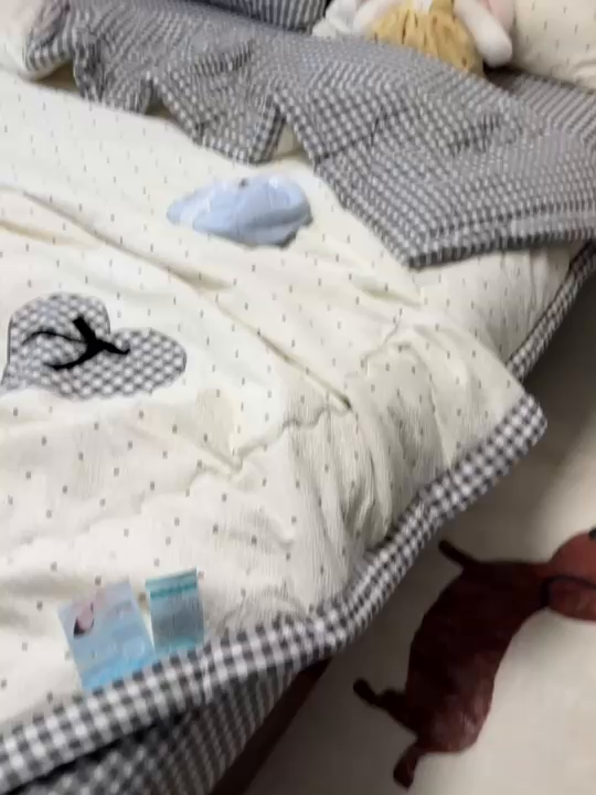 91家纺网 家纺一手货源 找家纺 子钦家纺 2026新款春夏新款提花泡芙棉贴布绣手包边单夏被夏被四件套-丘比特的爱恋 丘比特的爱恋-奶黑波点+黑小格