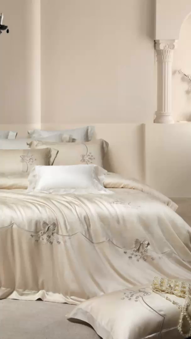 91家纺网 家纺一手货源 找家纺 蒂爵 2026新款天丝棉提花四件套 香槟金