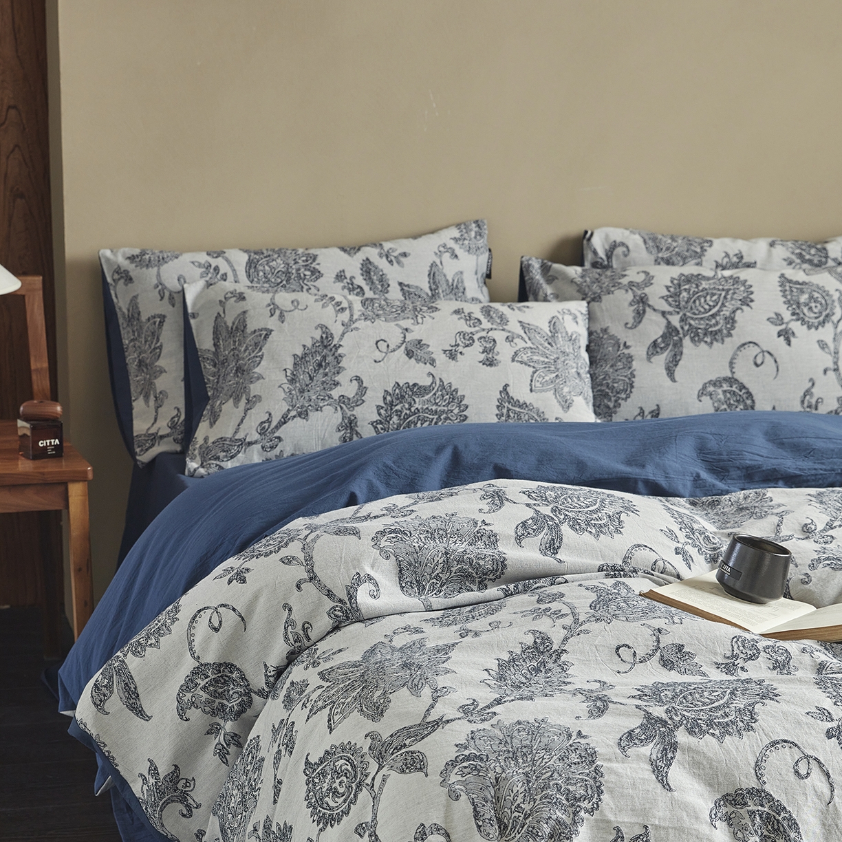 91家纺网 家纺一手货源 找家纺 风向标家纺 2026新款厚织提花麻感水洗全棉四件套-风格一 奈予-藏麻