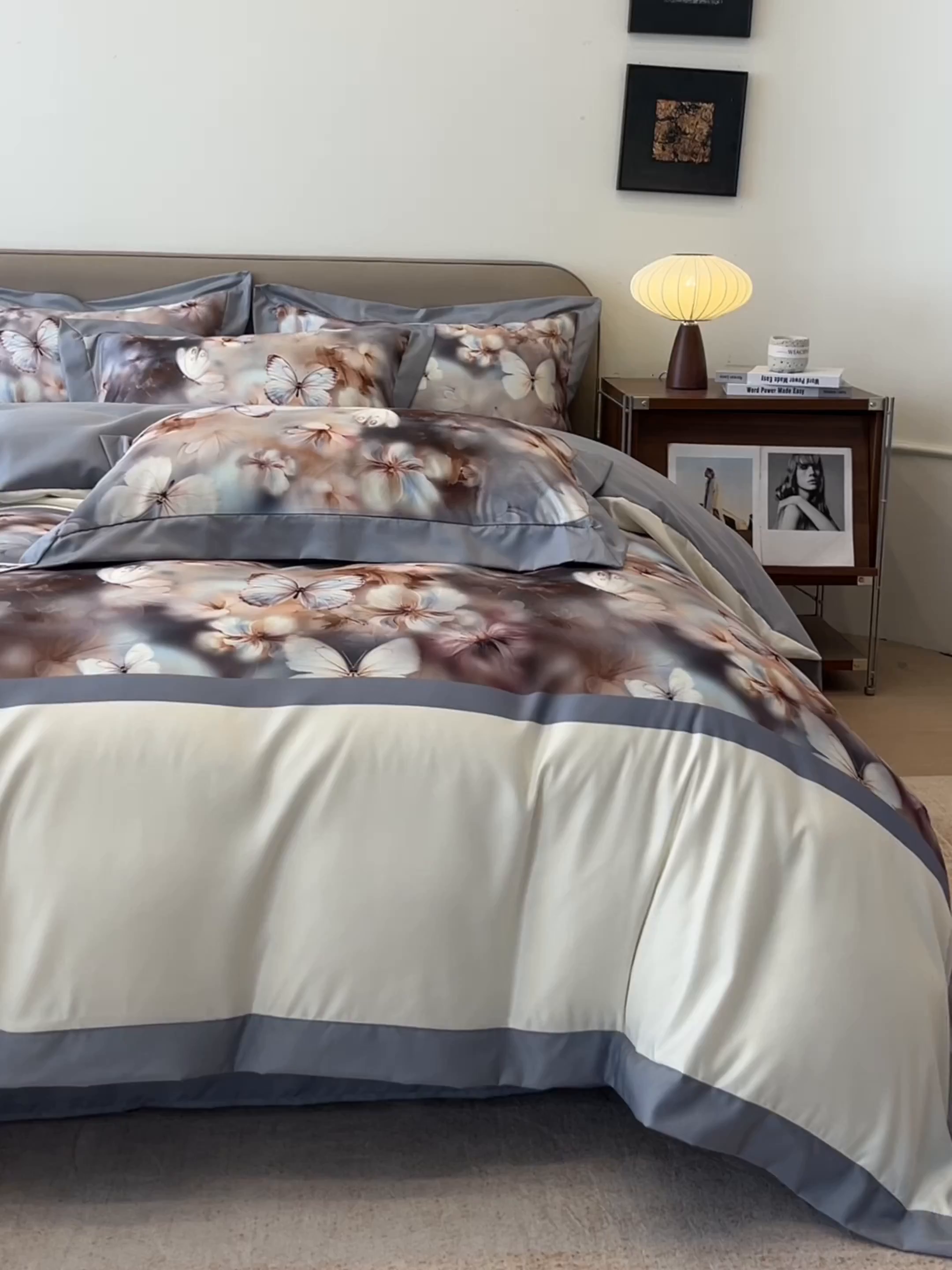 91家纺网 家纺一手货源 找家纺 金牛座家纺 2026新款高克重细斜纹丝柔质感亲肤数码印花宽边四件套-庄生晓梦 庄生晓梦-灰