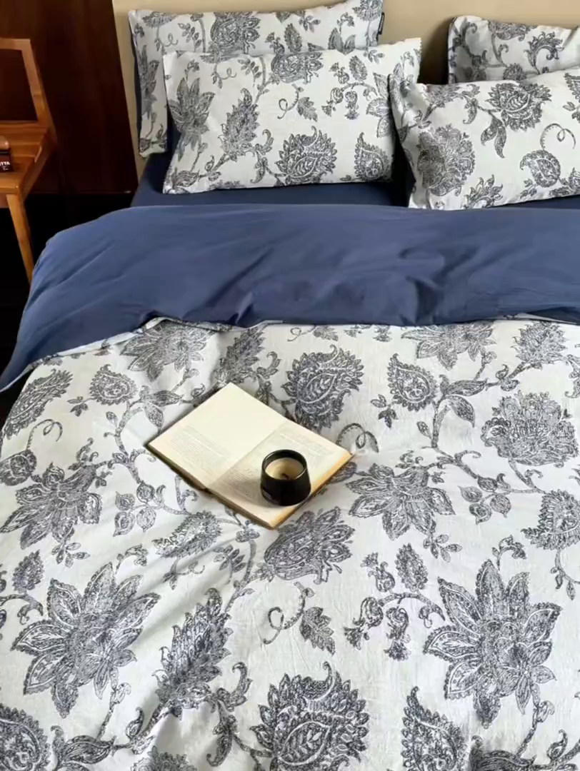 91家纺网 家纺一手货源 找家纺 风向标家纺 2026新款厚织提花麻感水洗全棉四件套-风格一 奈予-藏麻